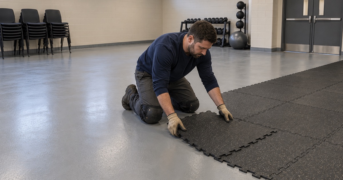 A solid gray coated multipurpose floor in Burr Ridge laid out for court play