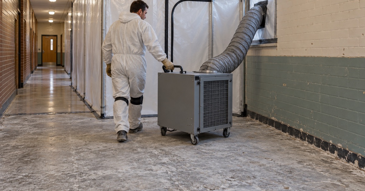 Floor prep behind a sealed partition in an occupied Lake Forest care building